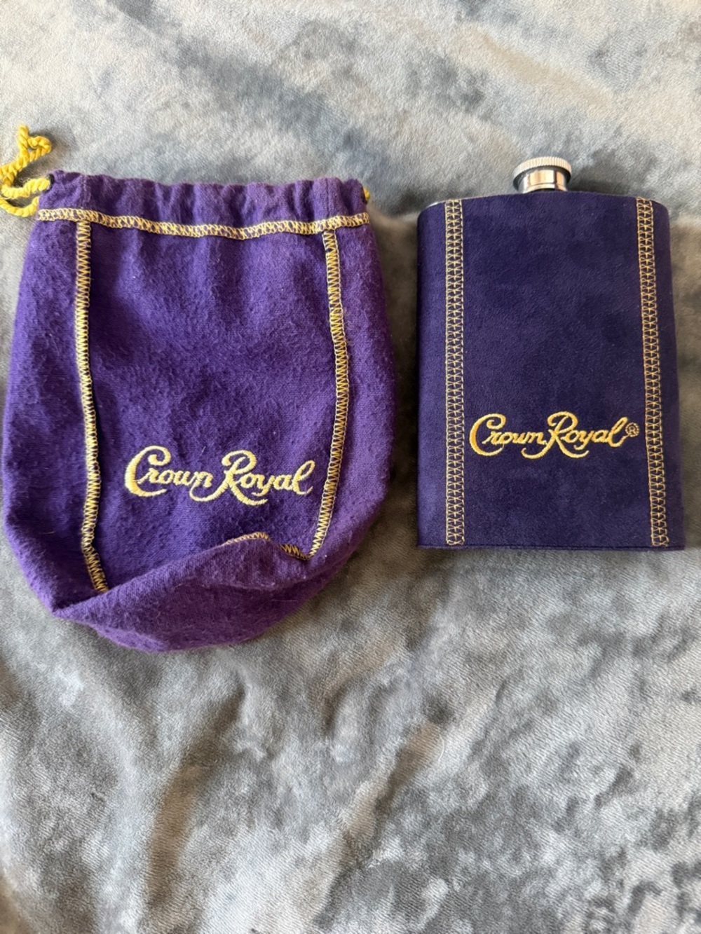 Crown Royal Purple Suede Flask with Drawstring Pouch
